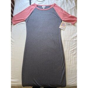 LuLaRoe JULIA Dress Raglan Short Sleeve Gray/Pink BodyCon Stretch Size XS